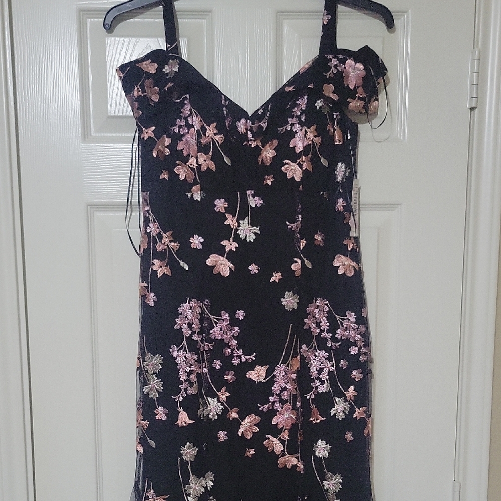 R&M Richards Black and Pink Floral Maxi Dress